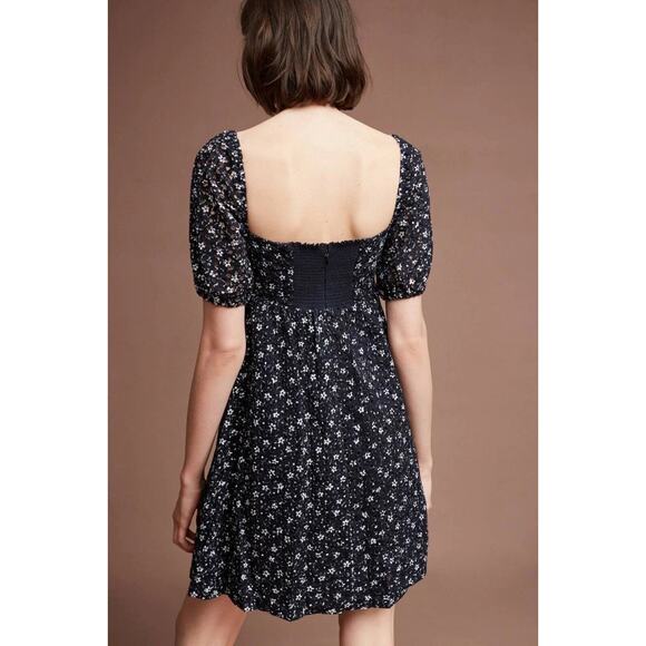 Maeve Anthropologie Lillian Floral Dress Puff Sleeve Mini Dress Women’s 4 Navy - Picture 5 of 16